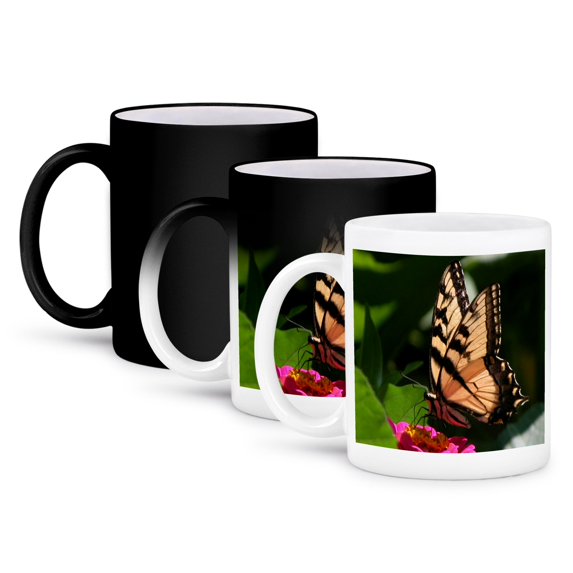 Yellow Swallowtail Butterfly On Zinnnia Flower, 11oz Magic Transforming Mug