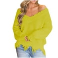 thumbnail image 1 of Yellow Sweaters for Women'S Irregular Fringe Casual Top Fall Or Winter Knitted Loose Sweater Womens Fall Fashion 2025, 1 of 4