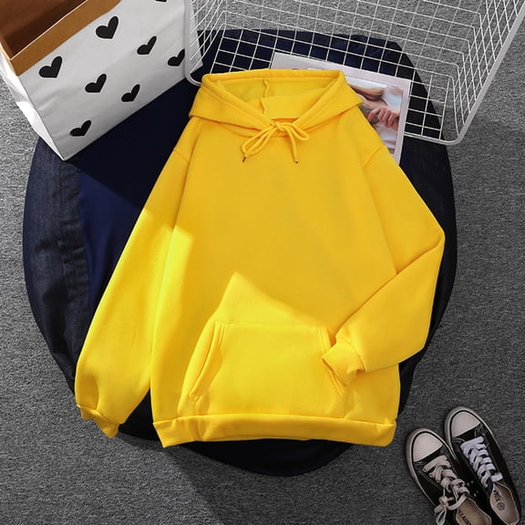 Yellow Sweaters for Women's Casual Solid Top Long Sleeve Loose Hooded Sweatshirt Top with Pocket Womens Fall Fashion 2025