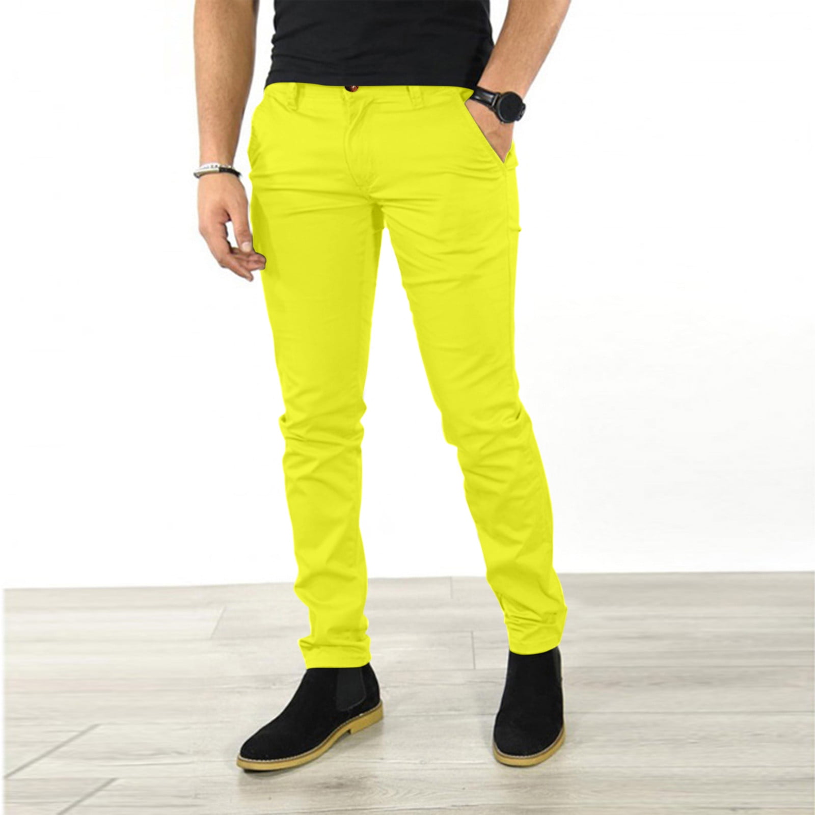 Yellow Sweatpants For Men Male Casual Business Solid Slim Pants