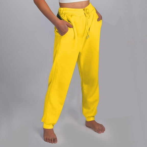 Yellow Sweatpants Women Straight Leg Sweatpants for Women Bottom Fleece Joggers Drawstring High Waited Tapered Yoga Pants with Pockets