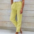 thumbnail image 1 of Yellow Sweatpants Women's Fashionable and Casual Summer Elastic High Waisted Solid Color Cotton and Linen Loose Trousers Fashion Clothing, 1 of 5