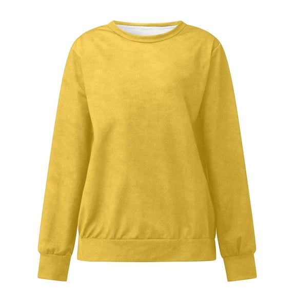 Yellow Sweatshirt for Women Autumn Winter Loose Casual Casual Long Sleeves Round Neck Solid Color Sweatershirt Women Fall Clothes