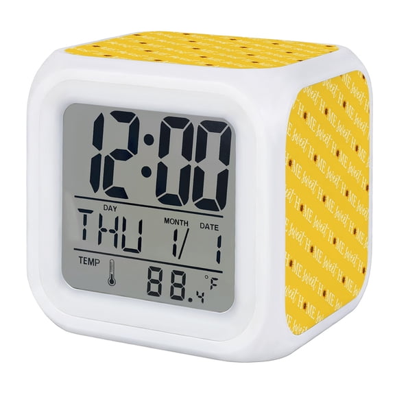 Yellow Sweet Home Digital Alarm Clock for Bedrooms,Smart LED Alarm Clock with 7 Color Changing Night Light,Sunflower Farmhouse Floral Botanical Silent Wake Up Clocks for Sleep Study Cooking 3.2"x3.2"