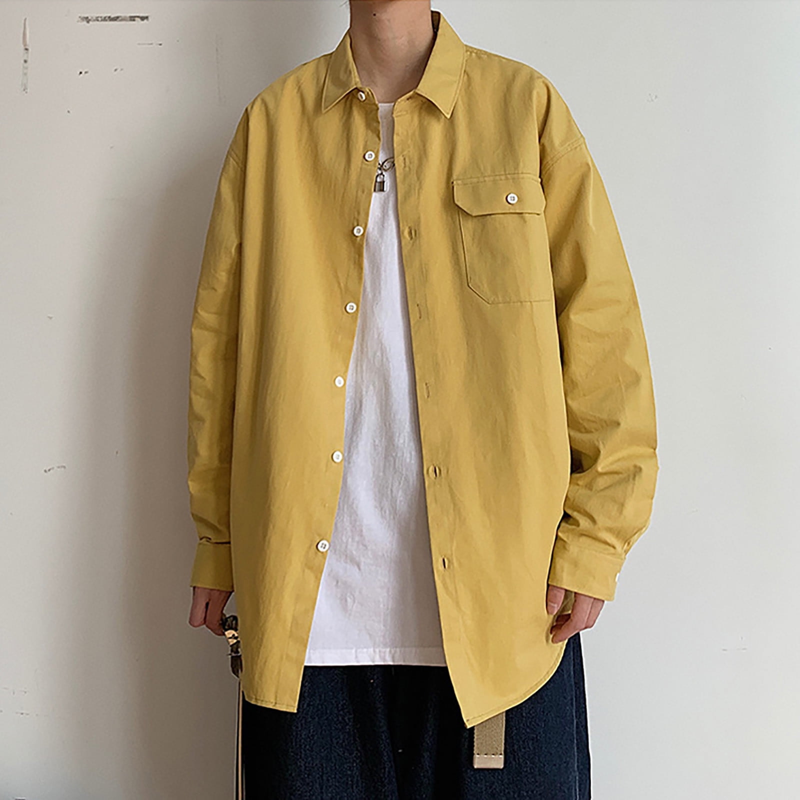 Yellow T Shirts For Men Pack Uniforms Young Men s Boys Solid Long Sleeve Button Down Shirt Spring Summer Outfits Walmart
