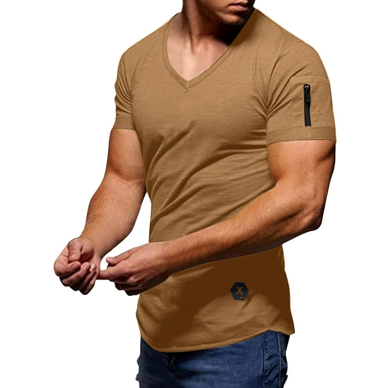 Yellow T Shirts Mens Summer Fashion Casual Solid Color Zipper Pocket Shirt Short Sleeve Top Blouse Walmart