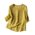 thumbnail image 1 of Yellow T Shirts for Women's Embroidered Cotton and Linen Lace Patchwork Shirt Fashion Clothing, 1 of 2