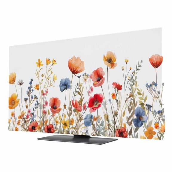 Yellow and TV Dust Cover 24 Inch, Red Poppy Watercolor Floral Plants Computer Monitor Cover Dustproof Stretchable Indoor TV Screen Protector for LED LCD Universal Monitors