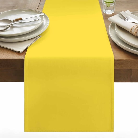 Yellow Table Runner 13x48 inch Solid Color Cotton Linen Dining Table Runner Ideal for Dresser Kitchen Coffee Tables - Machine Washable