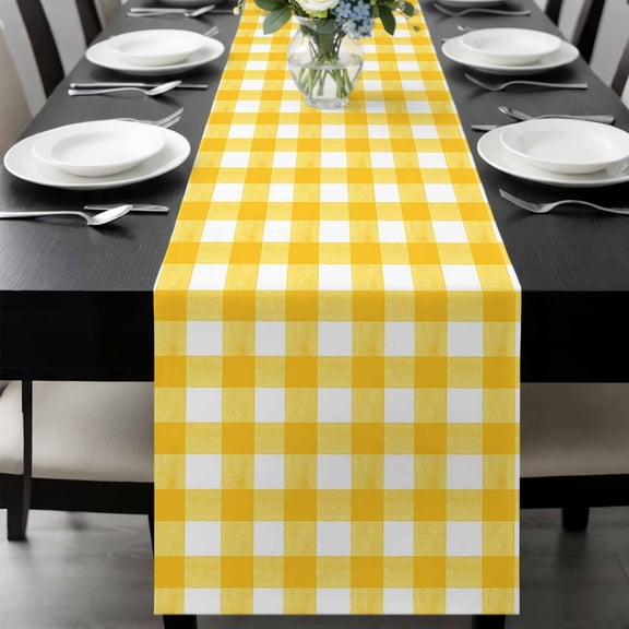 Yellow Table Runner 48 Inches Long, Country French Rustic Buffalo Plaid Modern Art Kitchen Coffee Dining Table Decoration for Home Party Birthday Wedding Home Decor 13x48 Inches