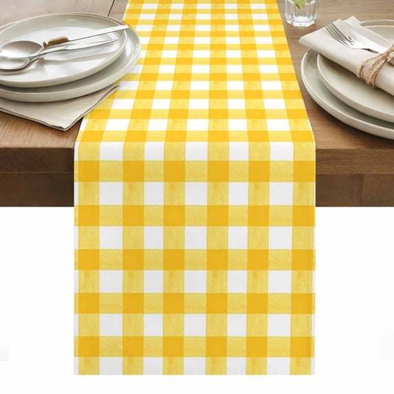 Yellow Table Runner - 90 Inch Long, Kitchen Dining Table Runner Dresser Scarves, Country French Rustic Buffalo Plaid Modern Art Farmhouse Decor for Coffee Tables Wedding Party Banquet