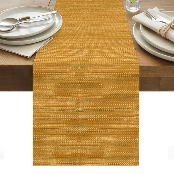 Yellow Table Runner, Country Vintage Minimalist Solid Color Backdrop Washable Kitchen Table Runners Dress Scarves for Dining Table Decorations Party/Restaurant/Indoor Outdoor Use, 13x36in