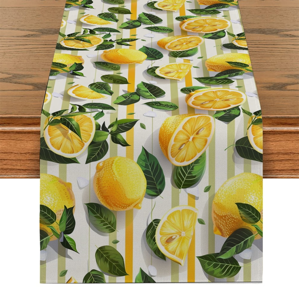 Vibrant Lemon Printed Polyester Table Runner