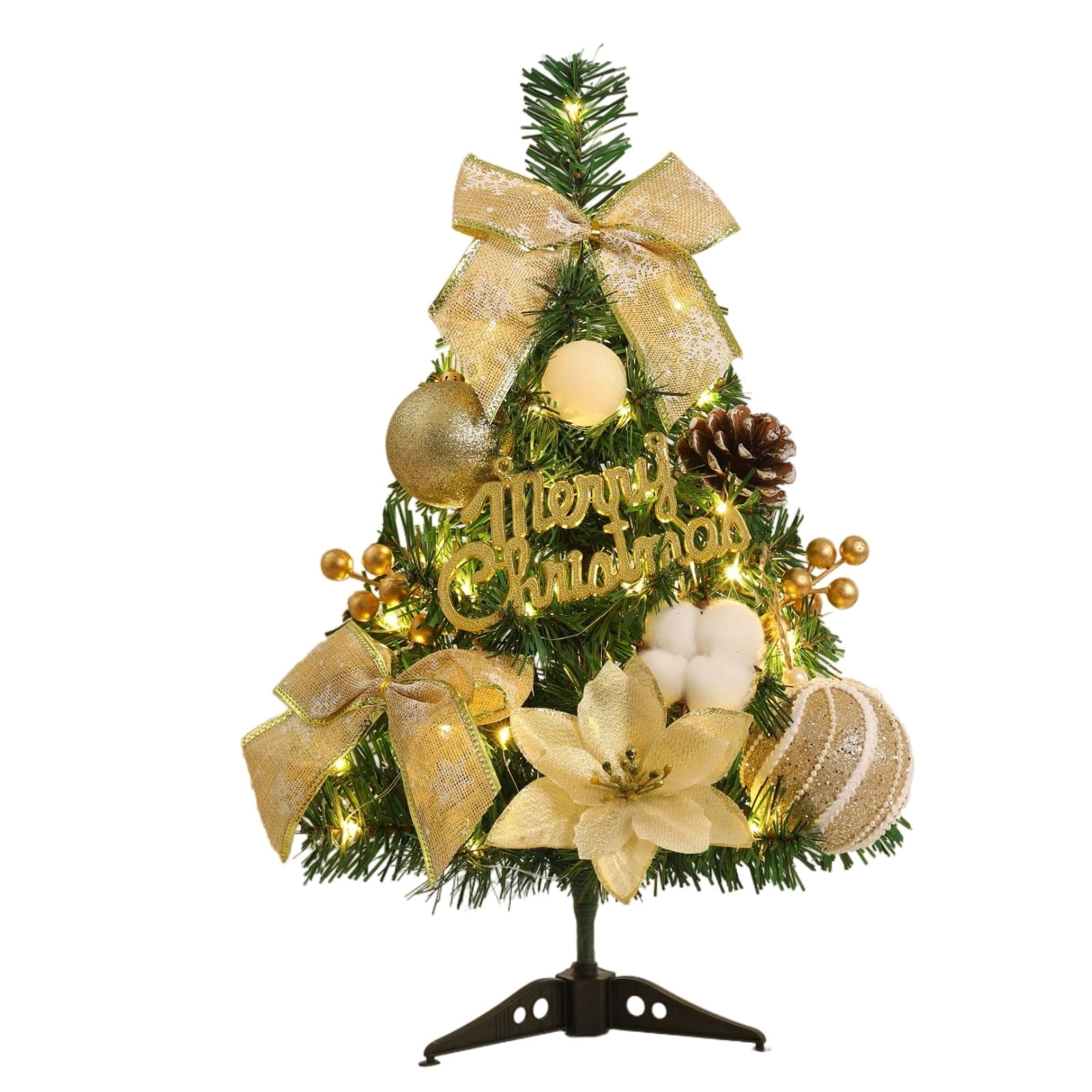Yellow Tabletop Christmas Tree with Flocked Bead Decorations ...