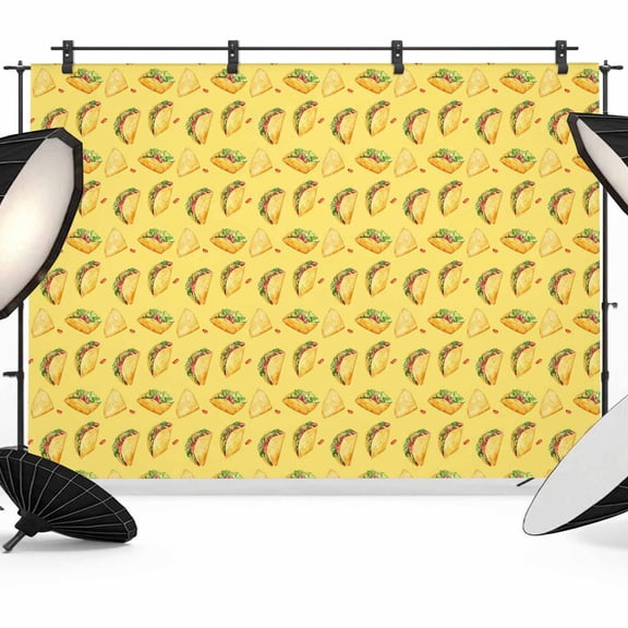 Yellow Tacos Backdrop for Photoshoot, Photography Photo Studio Background Wall Backdrop, Cheese Vegetables Cartoon Food Back Drop Banner Panel for Portraits Wedding Party Live Streaming Decor 7x5Ft