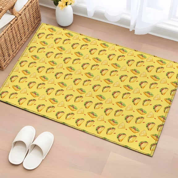 Yellow Tacos Bathroom Rug Washable 2x3 Entryway Rug Non Slip Cheese Vegetables Cartoon Food Front Door Mat Low Pile Indoor Doormat Throw Floor Carpet for Kitchen Bedroom Entrance