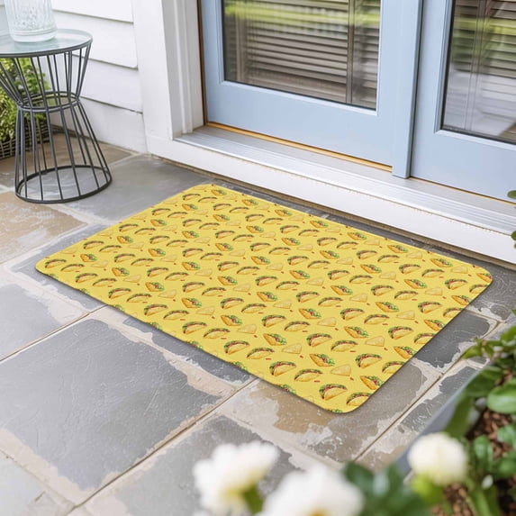 Yellow Tacos Door Mat Indoor Outdoor, Cheese Vegetables Cartoon Food Non Slip Welcome Mat with Rubber Backing, Absorbent Fabric Front Door Mats Entryway Rug for Home Patio Entrance 20"x31.5"