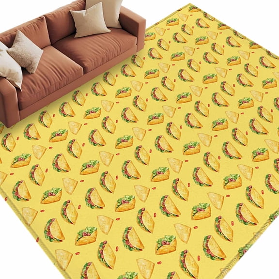 Yellow Tacos Large Area Rugs for Bedroom Living Room, Soft Non Slip Carpet Bedside Rug, Cheese Vegetables Cartoon Food Rectangular Floor Cover Kitchen Accent Rug 5'x7' for Dining Room/Office