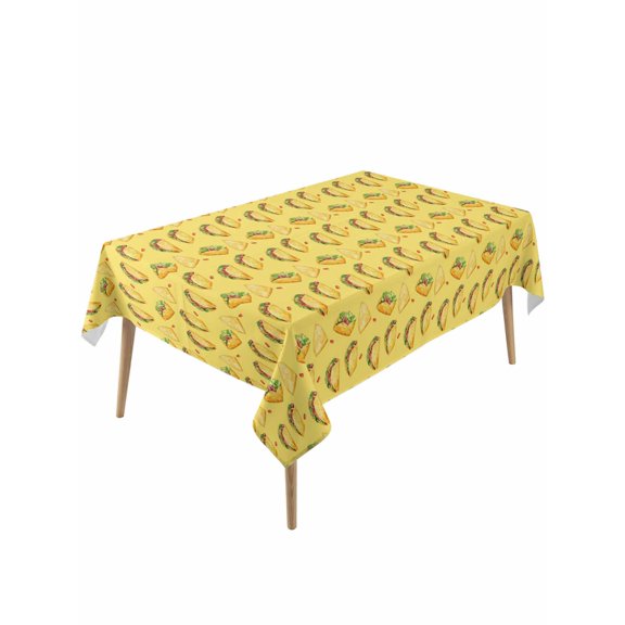 Yellow Tacos Table Cloth, Cheese Vegetables Cartoon Food Waterproof Tablecloth for Rectangle Tables, Reusable Washable Fabric Table Cover for Restaurant Kitchen Dining Tables 60"x120"