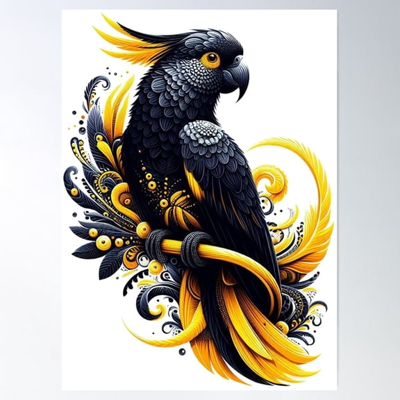Yellow Tail Black Cockatoo Poster Wall Art, Modern Wall Decor For Living Room Bedroom, 8x12 UNFRAMED