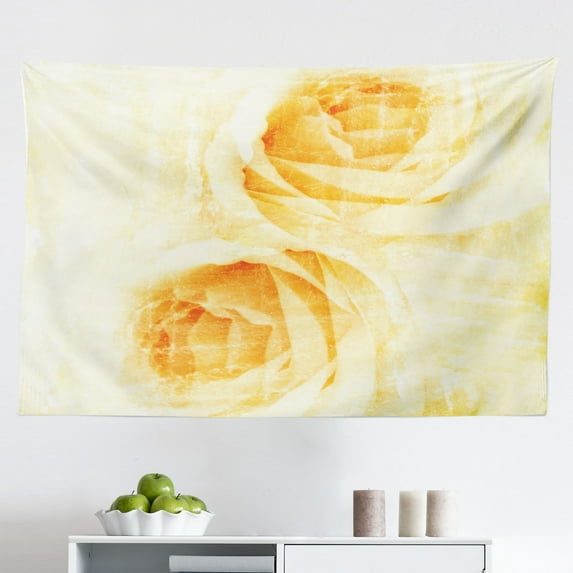 Yellow Tapestry, Mandala Pattern Art Geometric Floral Style Oriental Illustration Print, Fabric Wall Hanging Decor for Bedroom Living Room Dorm, 2 Sizes, Yellow White, by Ambesonne