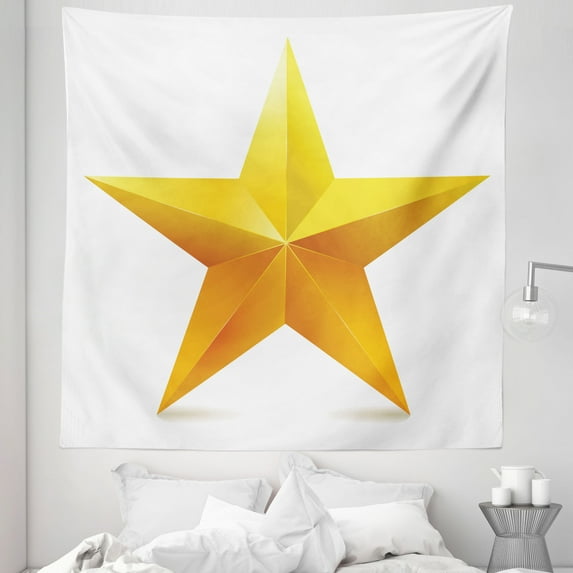 Yellow Tapestry, Single Yellow Ombre Star Plain Background Christmas Celebration Inspired Print, Fabric Wall Hanging Decor for Bedroom Living Room Dorm, 5 Sizes, Yellow White, by Ambesonne