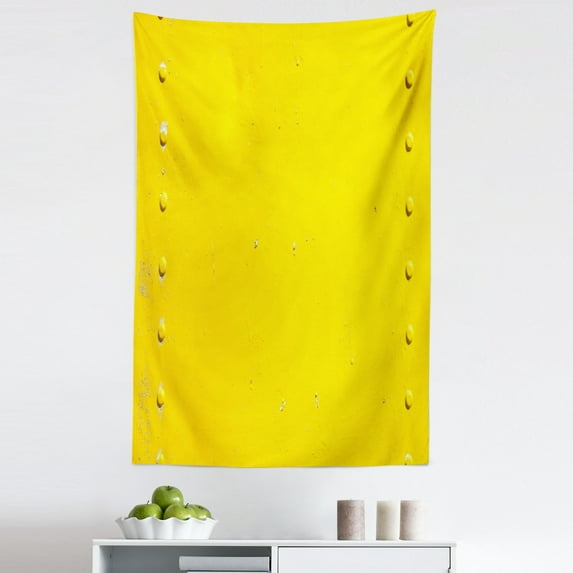 Yellow Tapestry, Vintage Worn out Dirty Industrial Wall Plate and Tacks Photo with Productivity Theme, Fabric Wall Hanging Decor for Bedroom Living Room Dorm, 5 Sizes, Yellow, by Ambesonne