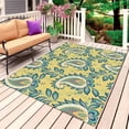 thumbnail image 1 of Yellow Teal Boho Botanical Outdoor Rug for Patio/Deck/Porch, Non-Slip Large Area Rug 3 x 5 Ft, Southwestern Leaves Ethnic Tribal Indoor Outdoor Rugs Washable Area Rugs, Camping Rug Carpet Runner, 1 of 8