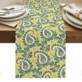 thumbnail image 1 of Yellow Teal Boho Botanical Table Runner - 108 Inch Long, Kitchen Dining Table Runner Dresser Scarves, Southwestern Leaves Ethnic Tribal Farmhouse Decor for Coffee Tables Wedding Party Banquet, 1 of 8