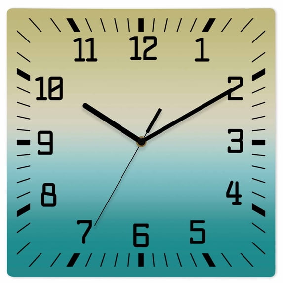 Yellow Teal Ombre Wooden Wall Clock Silent Non Ticking, Turquoise Gradient Modern Abstract Art Square Wall Clocks Battery Operated, Decor Clock for Home Office, Living Room, Kitchen, 12 Inch