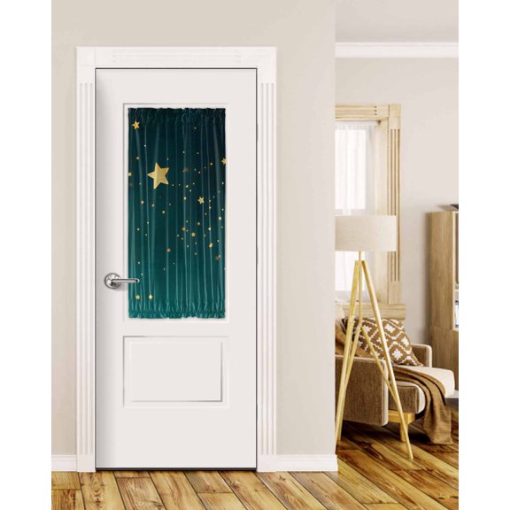 Yellow Teal Star Blackout Door Curtains for French, Glass,Front, Back, Patio Door, Elegant Sky Star Art Thermal Insulated Rod Pocket Window Curtain Drapes With Tiebacks 25"x40"