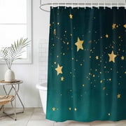 Yellow Teal Star Small Stall Shower Curtain, Waterproof Shower Curtains for Bathroom, Elegant Sky Star Art Washable Fabric Cloth Bath Curtain for Bathtub Decoration with Hooks 36x72 Inches