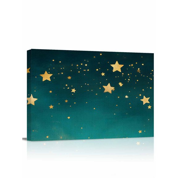 Yellow Teal Star Wall Art for Living Room, Canvas Picture Wall Decor for Bathroom Bedroom, Elegant Sky Star Art Painting Artwork for Office Kitchen Hallway Dining Room Home Decorations 12"x16"