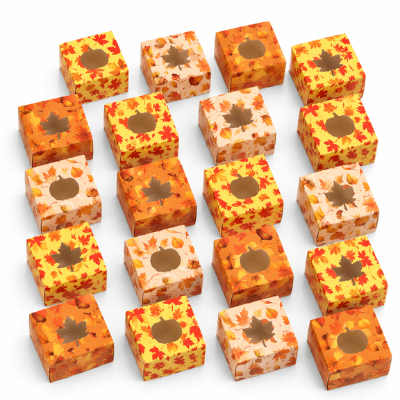 Yellow Thanksgiving 48-Pack Fall Paper Bakery Cookie Gift Boxes with Window
