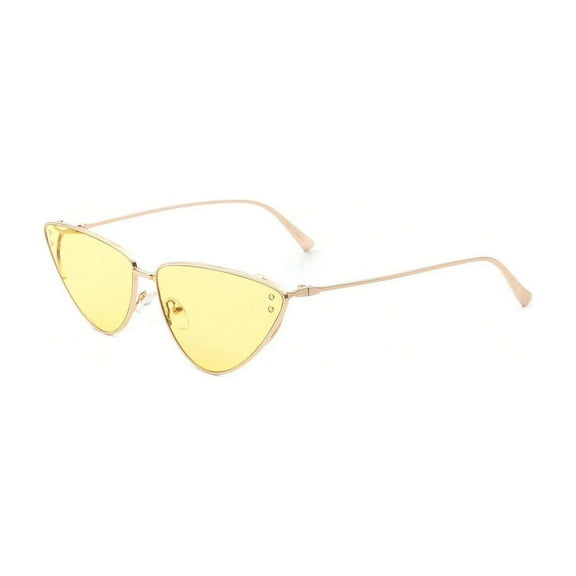 Yellow Thin Frame Polygon Sunglasses (Gold Temple) - Yellow Lens UV Protection Bright Casual Daily Eyewear