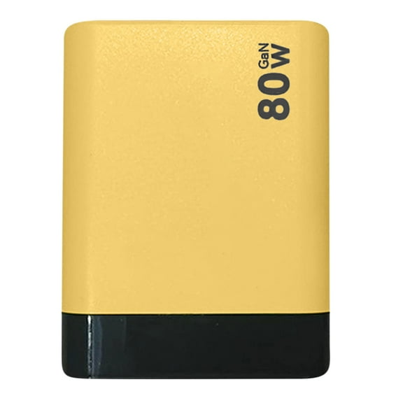 Yellow Three In One Retractable Phone Charger Wall Plug With 80W Max Fast Charging Module Type C Cable Two Usb Ports Yellow