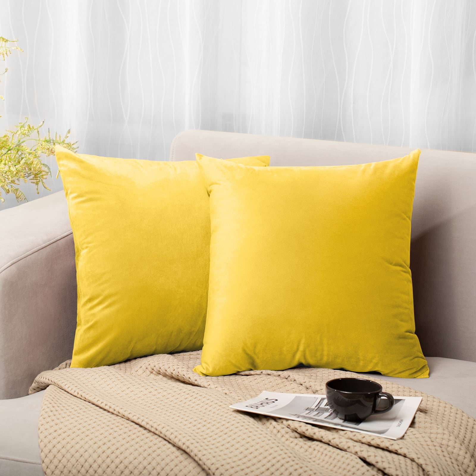 Yellow Throw Pillow Covers 18x18 16x16 Square Sofa Velvet Decorative