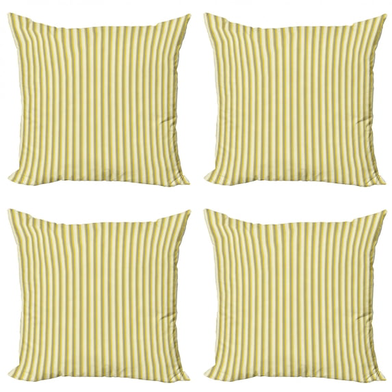 Ambesonne Yellow Throw Pillow Cover 4 Pack, Stripes in Soft Colors, 16", Yellow Grey Coconut