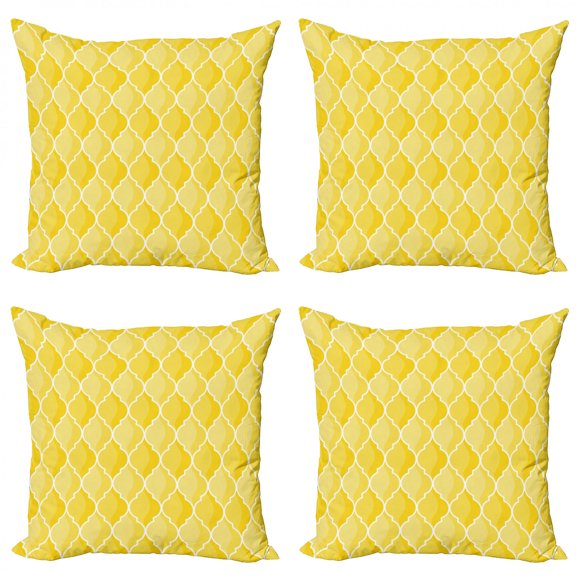 Ambesonne Yellow Throw Pillow Cover 4 Pack, Moroccan Trellis, 16", Mustard Yellow White