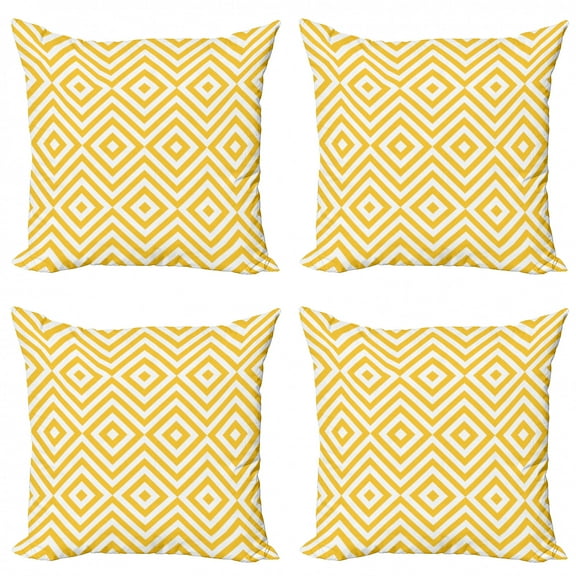 Ambesonne Yellow Throw Pillow Cover 4 Pack, Zig Zag, 16", Marigold White