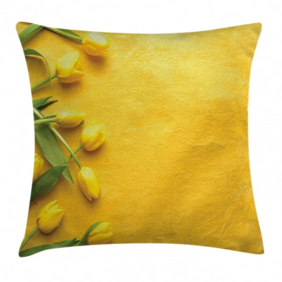 Yellow Throw Pillow Cushion Cover, Danish Dutch Tulips on Colored Wall Garden Floral Love Lily Herbs Print, Decorative Rectangle Accent Pillow Case, 26" X 16", Yellow Green, by Ambesonne