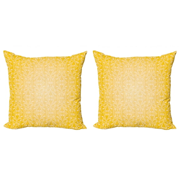 Ambesonne Yellow Throw Pillow Cover 2 Pack, Floral Victorian Retro, 16", Yellow