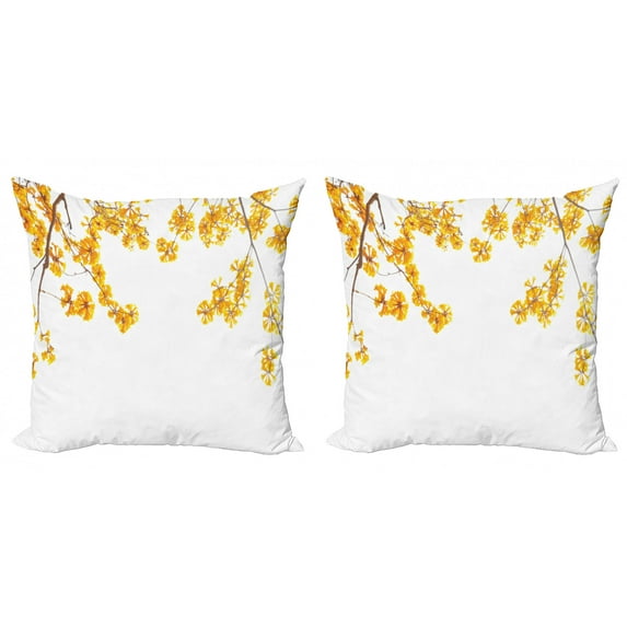 Ambesonne Fall Throw Pillow Cover 2 Pack, Blooming Flowers Garden, 24", Yellow Brown