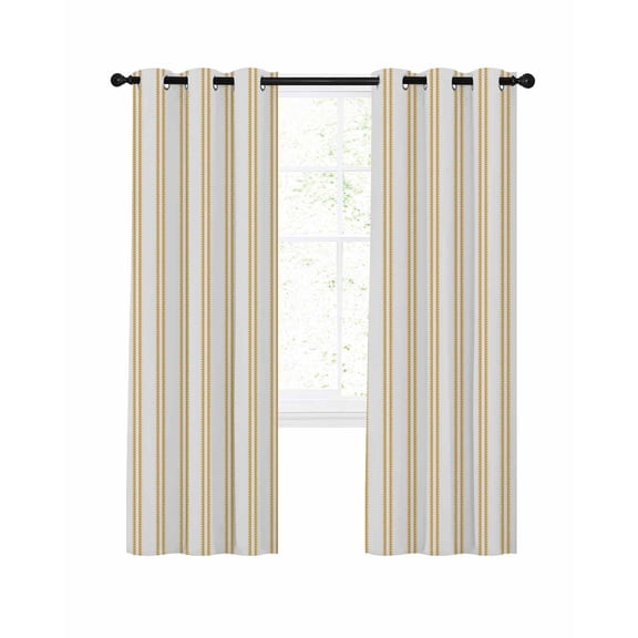 Yellow Ticking Stripe Blackout Curtains for Bedroom Living Room, Classic Vertical Lines White 39 In Long Thermal Insulated Room Darkening Drapes Grommet Window Treatments, 27.5 x 39 In
