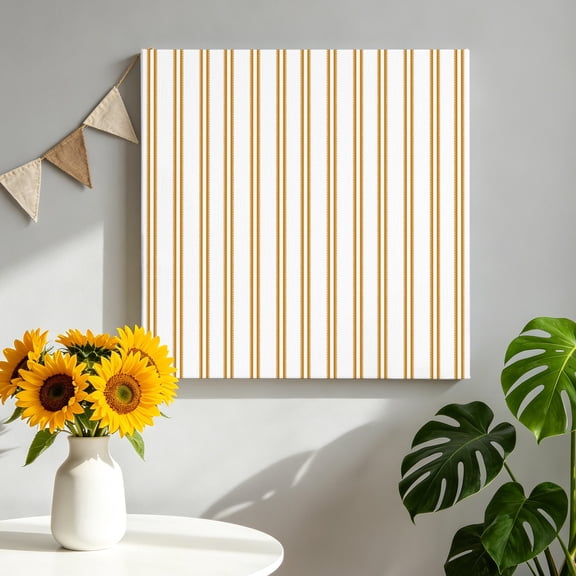 Yellow Ticking Stripe Canvas Wall Art, Minimalist Vertical Lines White Framed Canvas Wall Decor Picture Print Artwork Decorations for Living Room Office Ready to Hang 10" x 10"