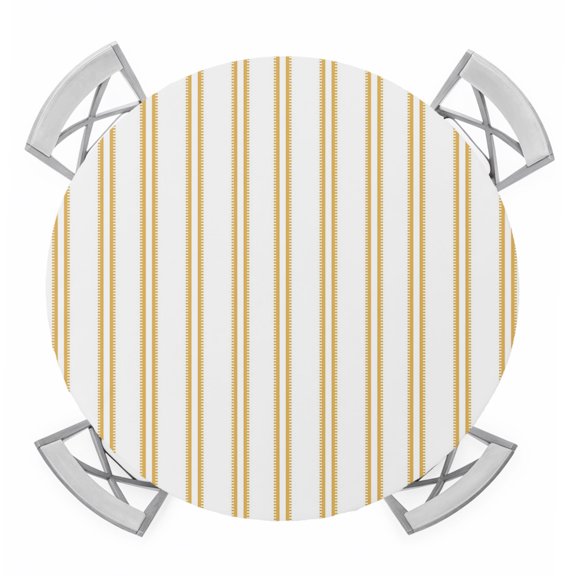 Yellow Ticking Stripe Round Table Cover, Classic Vertical Lines White Waterproof Fitted Tablecloths for 36"-44" Tables, Washable Picnic Table Cover for Camping Dining Indoor Outdoor
