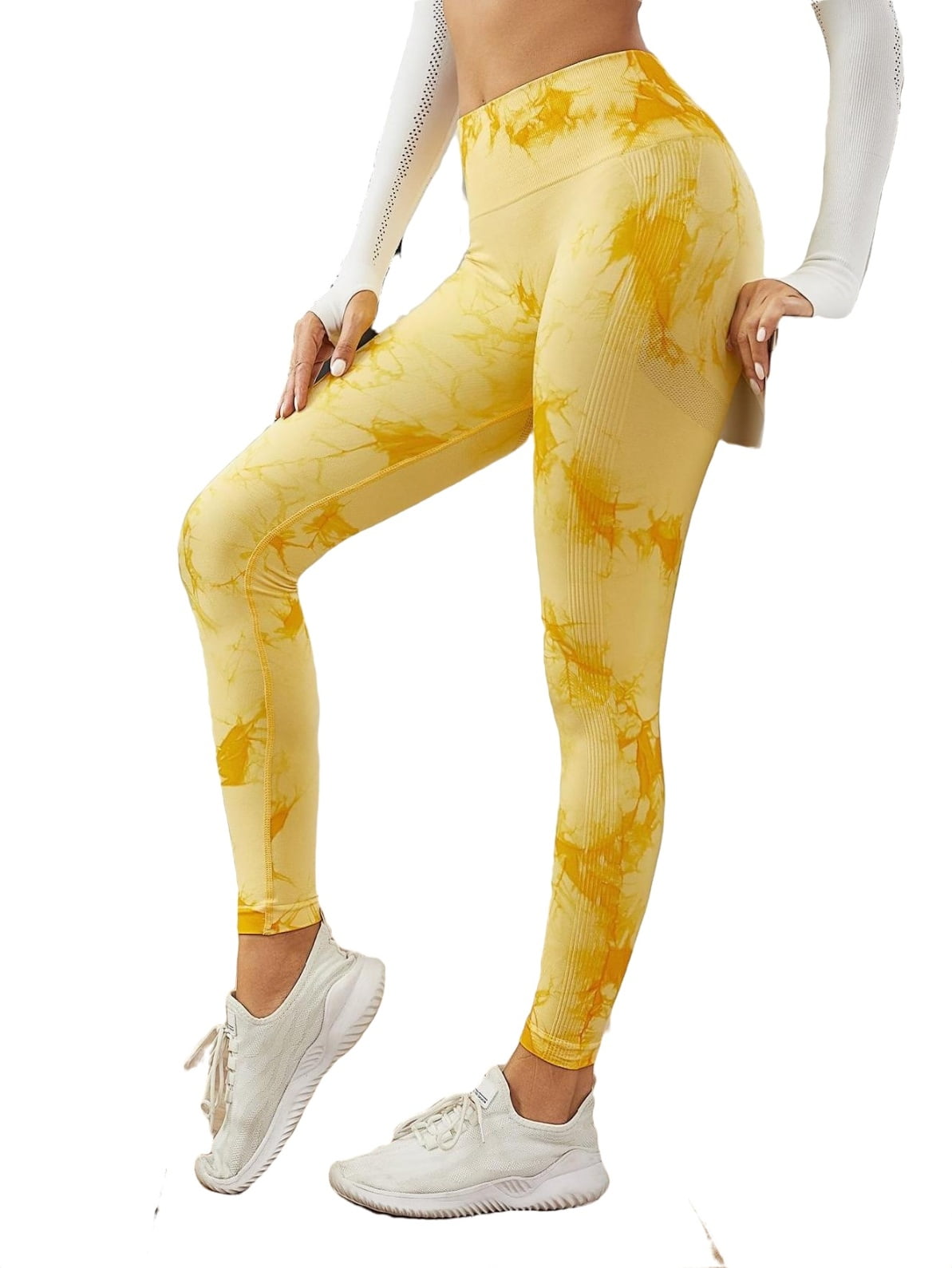Yellow Tie Dye Regular Women's Sports Leggings