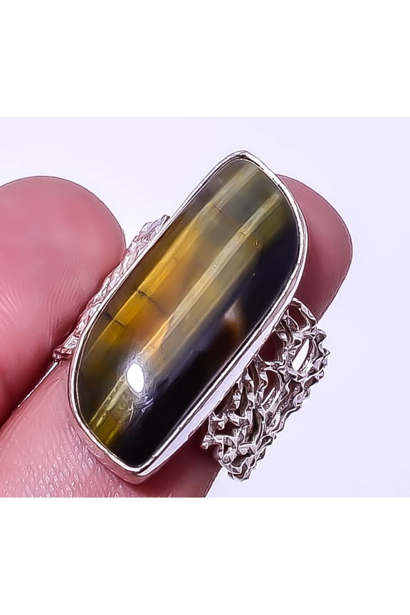 Yellow Tiger Eye  Gemstone 925 Sterling Silver Bali Ring Adjustable (R42) A345, Gemstone Jewelry, Birthday Gift, Christmas Gift