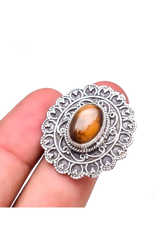 Yellow Tiger Eye - South Africa Oxidised 925 Sterling Silver Ring S.9.5 R29
