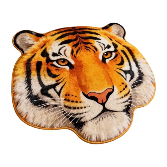 Yellow Tiger Head Plush Rug, Faux Lambswool Carpet for Nursery, Cute Animal Print Mat